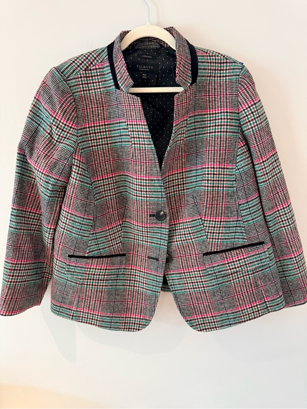 Talbots Plaid Blazer Jacket in Teal & Pink. Size 16wp